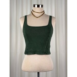 Aerie Dark Green Square Neck Crop Tank Top Cotton Y2K Basic Small